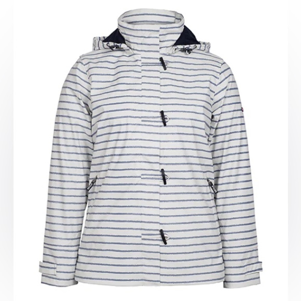 Batela Nautical Granada Navy and White Stripe Removable Hood Rain Coat size 42